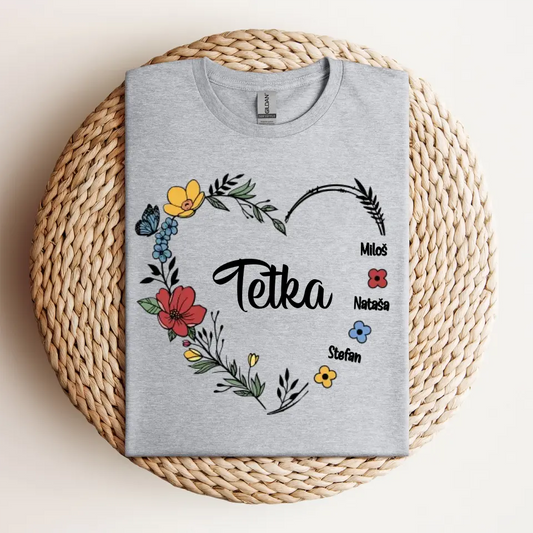 Srce od cveća sa imenima - Majica za Tetku