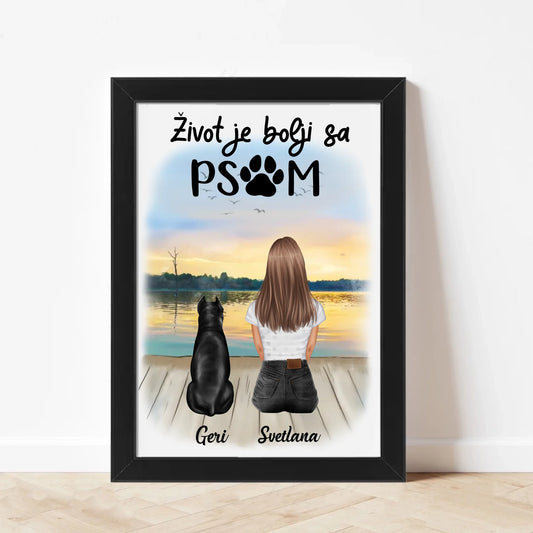 Devojka i Pas - Uramljen Poster