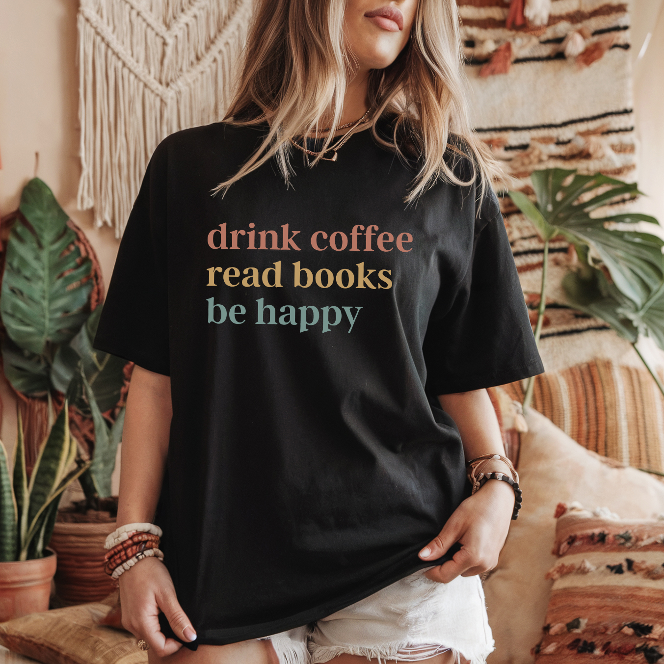 Drink coffee read books be happy - Majica