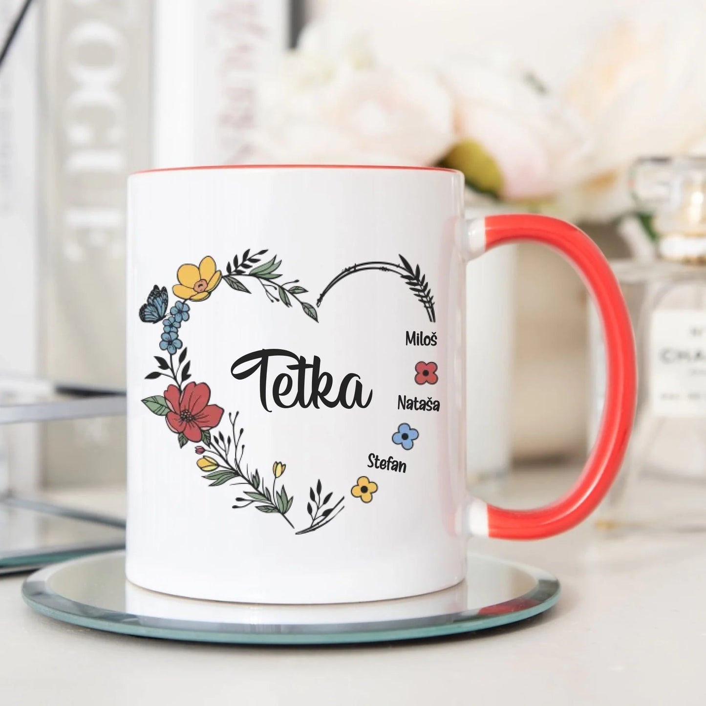 Srce od cveća sa imenima - Šoljica - Customizer - Kreativa -