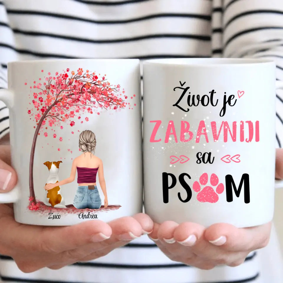 Devojka i pas - roze drvo