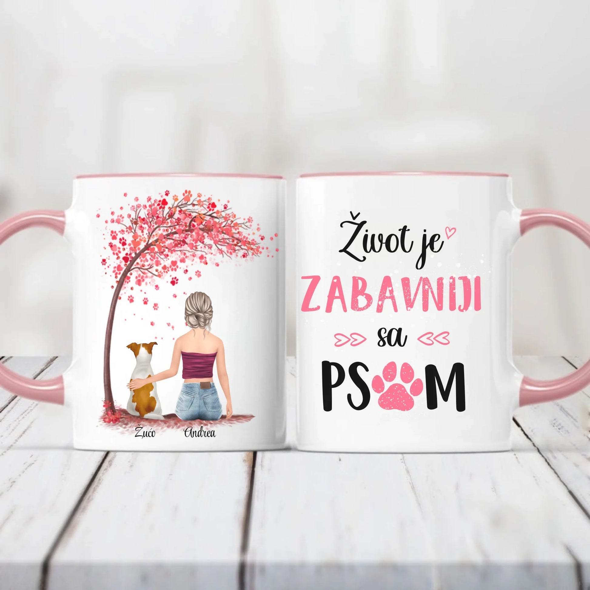 Devojka i pas roze drvo šoljica - Customizer - Kreativa - 