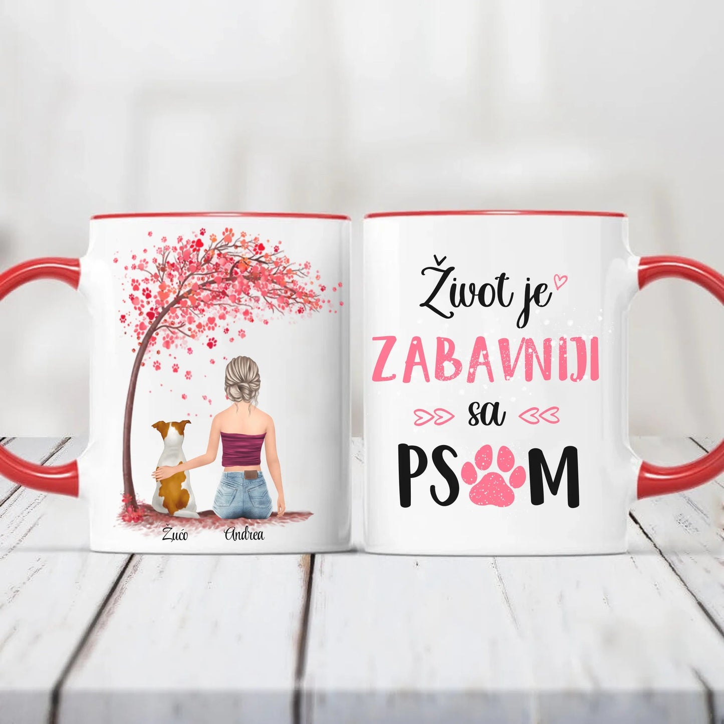 Devojka i pas roze drvo šoljica - Customizer - Kreativa - 