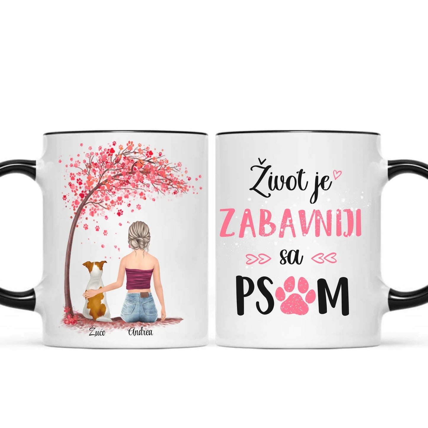 Devojka i pas roze drvo šoljica - Customizer - Kreativa - 