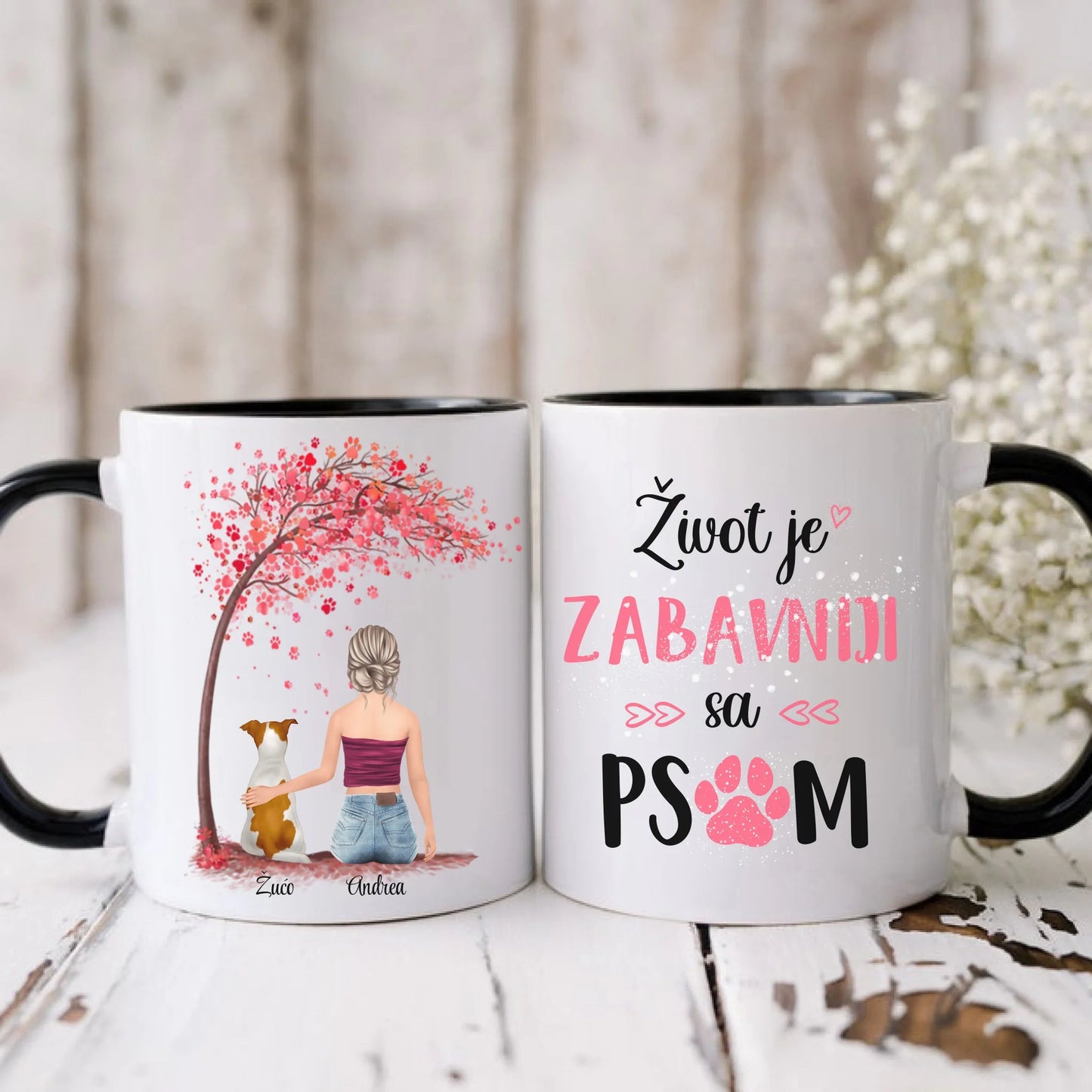 Devojka i pas roze drvo šoljica - Customizer - Kreativa - 