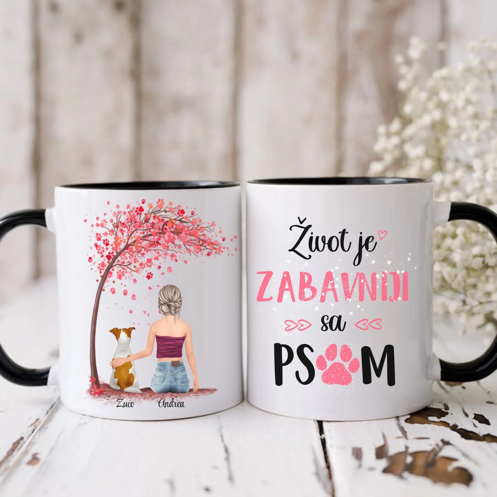 Devojka i pas roze drvo šoljica - Customizer - Kreativa - 