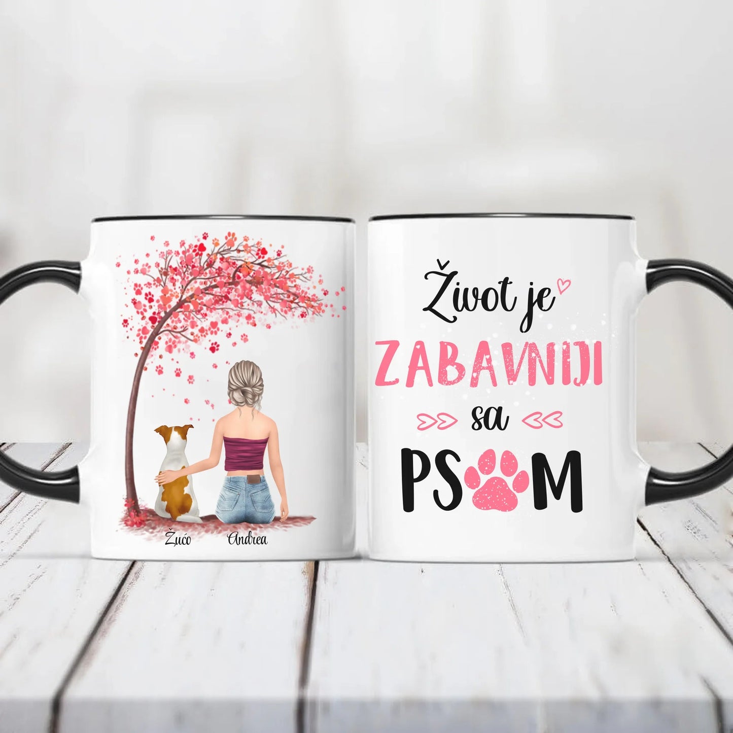 Devojka i pas roze drvo šoljica - Customizer - Kreativa - 