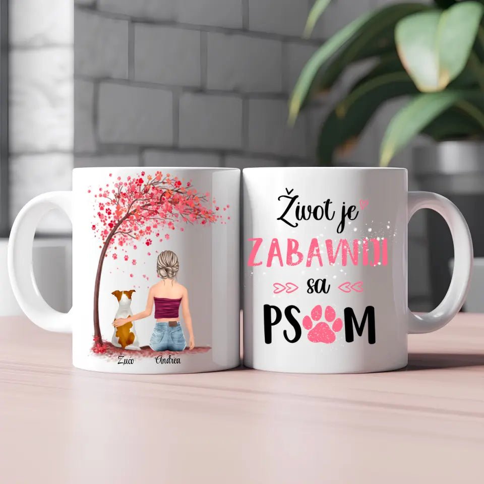 Devojka i pas roze drvo šoljica - Customizer - Kreativa - 