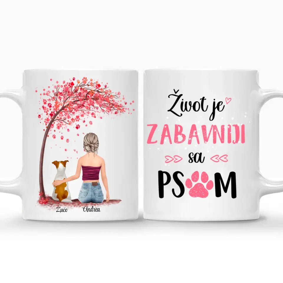 Devojka i pas roze drvo šoljica - Customizer - Kreativa - 