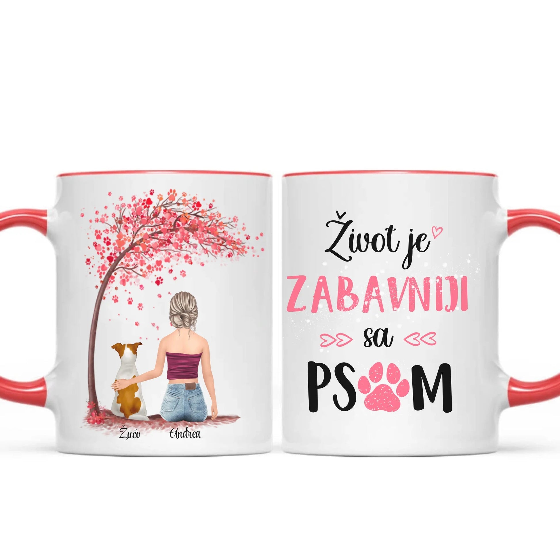 Devojka i pas roze drvo šoljica - Customizer - Kreativa - 