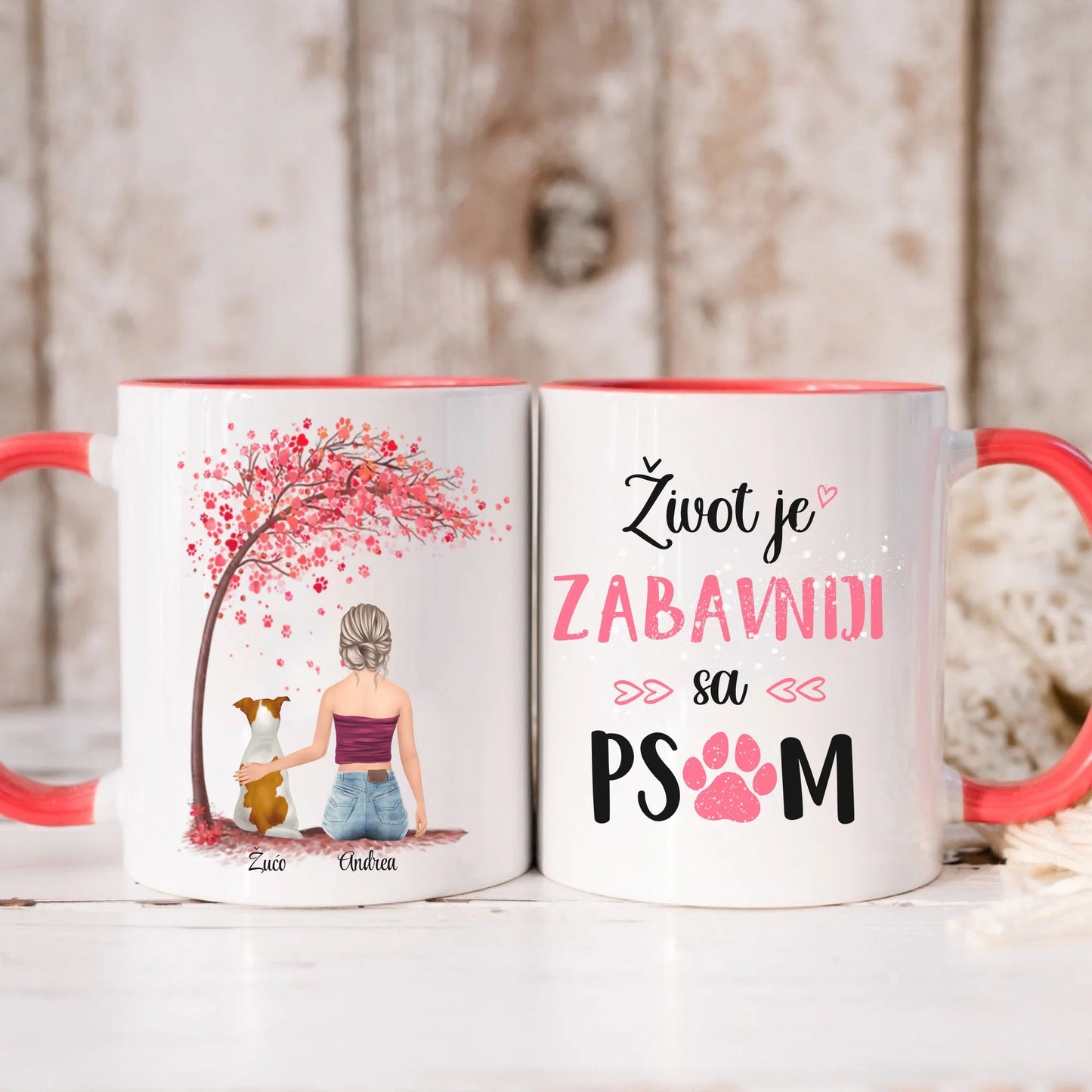 Devojka i pas roze drvo šoljica - Customizer - Kreativa - 